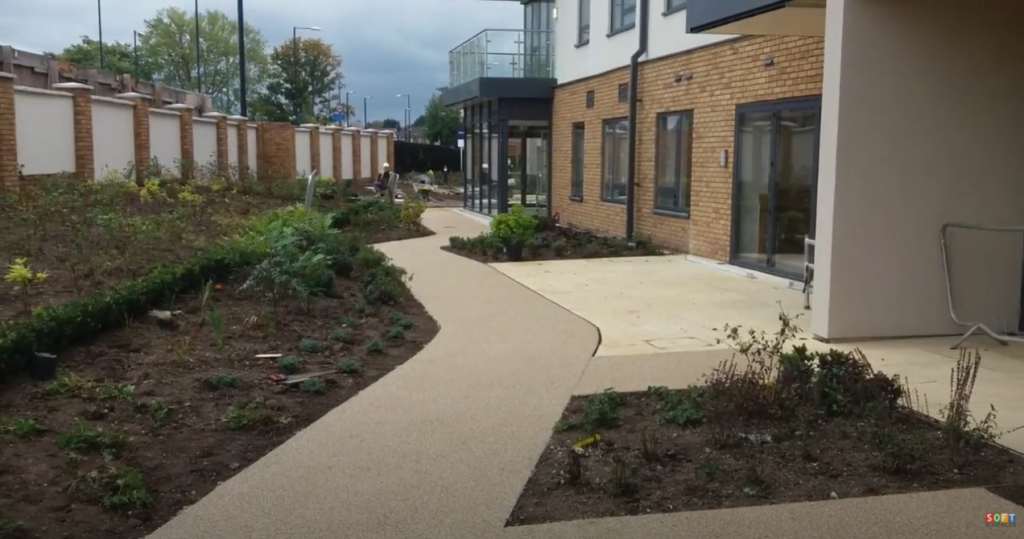 Wetpour Pathway Installation at a Retirement Home in Leicester
